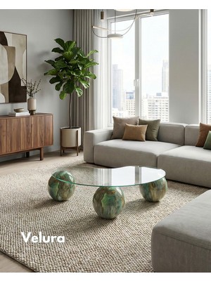 Modern Orta Sehpa & Top Sehpa Cam Sehpa & Küre Orta Sehpa - Jungle - Fasulye - Şeffaf Cam