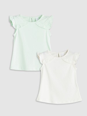 Lc Waikiki Yeni Sezon Bisiklet Yaka Kolu Fırfırlı Kız Bebek Bluz 2'li