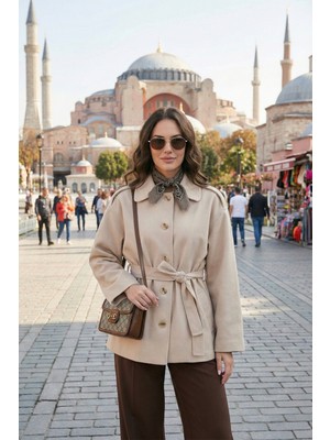 Lela Relaxed Fit Kuşak Detaylı Klasik Yaka Trençkot Bayan Trençkot 6927651