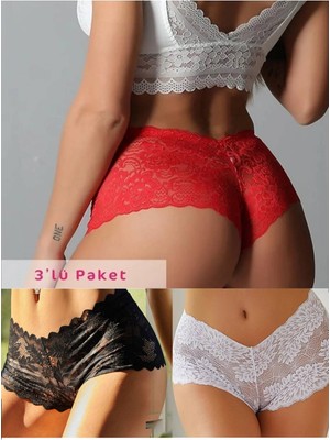Gecko Collection Kadın Dantelli Boxer Külot 3 Adet