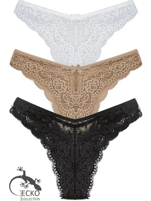 Gecko Collection Kadın Brazilian Dantelli Külot3 Adet