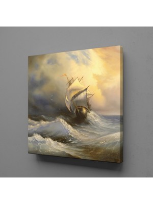 Technopa DALGALAR İÇERİSİNDEKİ GEMİ TEMALI KANVAS TABLO - 110x110cm