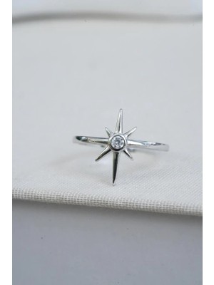 925 Ayar Gümüş Kutup Yıldızı Yüzük – Zirkon Taşlı Ayarlanabilir North Star Yüzük | Silveria Jewels