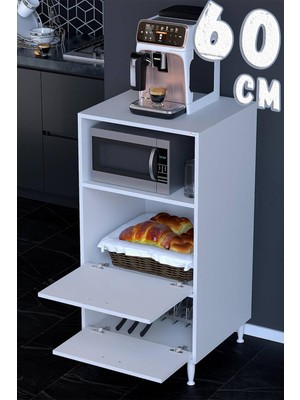 modilayn Duru 60X119,2X56 cm Kapaklı Mikrodalga ve Midi Fırın Standı - 3 Bölmeli Çok Amaçlı Dolap