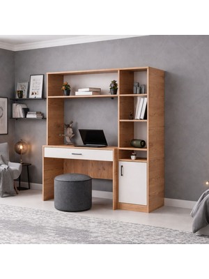 Setay Bilgisayar Masası, Deka Kitaplıklı Çalışma Masası - Ceviz