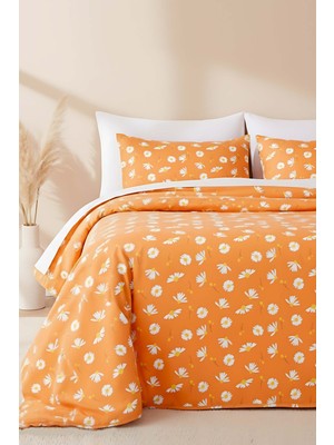 Turuncu Papatya Çift Kişilik Nevresim Takımı Pamuklu