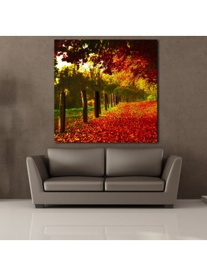 Technopa KIRMIZI DÖKÜLEN YAPRAKLAR TEMALI KANVAS TABLO - 200x200cm