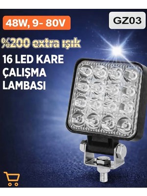 16 LED Kare Çalışma Lambası _ GZ03