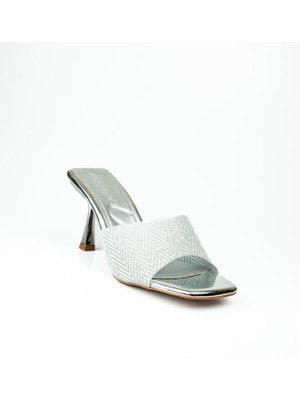 Miss Park Moda 79-1 Gümüş Simli Topuklu Abiye Kadın Terlik