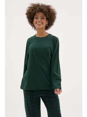 Kly Kadın Bisiklet Yaka Ekose Desenli Şık Tasarım Pijama Takımı