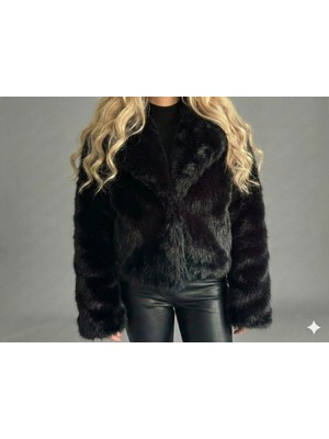 Ribana Classic Kadın Şal Yaka Içi Astarlı Çıtçıt Kapamalı Premium Suni Kürk Ceket Görünümlü Kaban D99828