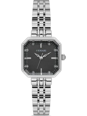 Demari Kadın Kol Saati Quartz Mekanizma – Gümüş Renk Kare Kasa Çizgili Beyaz Kadran Taş Detaylı DM-00114L-A2