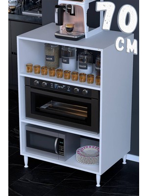 modilayn Çilek 80X119,2X48 cm Mikrodalga ve Midi Fırın Standı - 3 Bölmeli Çok Amaçlı Mutfak Rafı