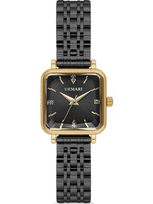 Demari Kadın Kol Saati Quartz Mekanizma – Siyah Renk Kare Kasa Siyah Kadran Taş Detaylı DM-00113L-N2