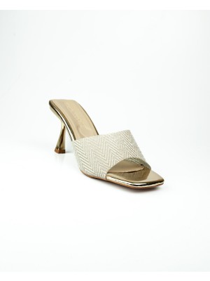 Miss Park Moda 79-1 Altın Simli Topuklu Abiye Kadın Terlik