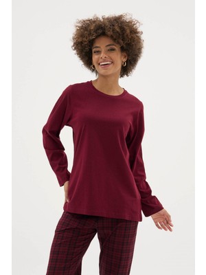 Kly Kadın Bisiklet Yaka Ekose Desenli Şık Tasarım Pijama Takımı