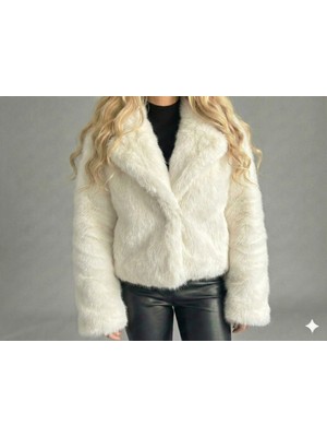 Ribana Classic Kadın Şal Yaka Içi Astarlı Çıtçıt Kapamalı Premium Suni Kürk Ceket Görünümlü Kaban D99828