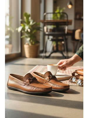 Enoch Hakiki Deri Mikro Dokulu ve Metal Tokalı Erkek Comfort Loafer