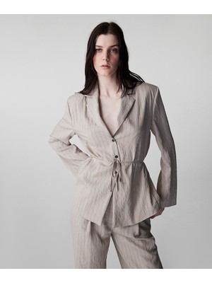 İpekyol Çizgi jakarlı kuşaklı blazer IS1260106024003