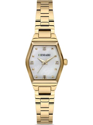 Demari Kadın Kol Saati Quartz Mekanizma – Gold Renk Çelik Kasa Görünümlü Beyaz Kadran Taş Detaylı DM-00109L-B1