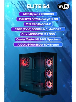 Game Garaj Elite S4 Amd Ryzen 7 7800X3D 32GB RAM 1TB SSD RTX5070 240MM Sıvı Soğutma FreeDOS Oyuncu OEM Paket