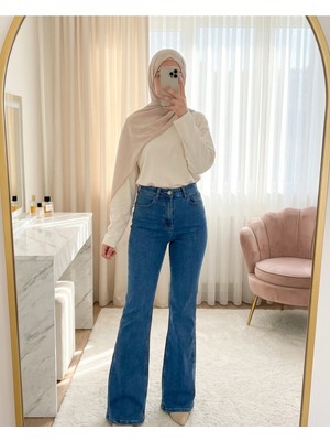 Modamorfo Cepli Ispanyol Paça Likralı Fermuarlı Kot Pantolon -Mavi