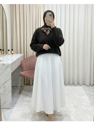 Modamorfo Yakası Fular Detaylı Yumoş Triko Kazak -K. Kahve