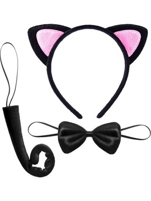 DS LLC Ieg™ Kedi Kulak Taç Kuyruk ve Papyon 3 Lü Set Çocuk Boy Pembe Renk DSLLCRS-ETIEG34