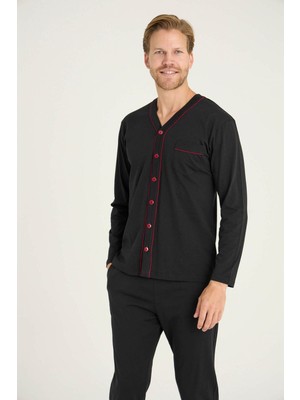 Kly Erkek V. Yaka Boydan Düğmeli Pijama Takımı Konforlu Uyku 9267