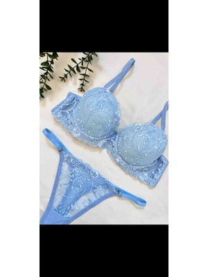 Benela Fashion Mavi Destekli Brode Takım