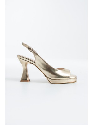 Ruxene Luma Gold Gümüş 9 cm Topuklu Abiye Ayakkabı