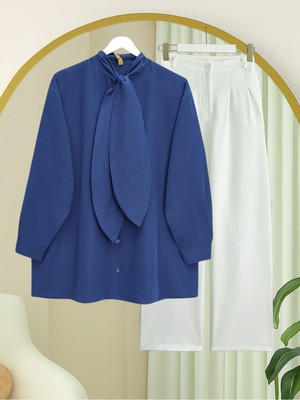 Modamorfo Yakası Bağlamalı Düğmeli Oversize Gömlek -Laci