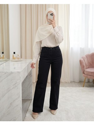 Modamorfo Cepli Fermuarlı Palazzo Kot Pantolon  -Siyah