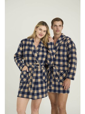 Kly Kadın/erkek Polyester Ikili Rob Sabahlık Takım Ekose Desen