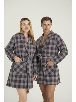 Kly Kadın/erkek Polyester Ikili Rob Sabahlık Takım Ekose Desen