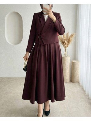 Modamorfo Önü Bağlamalı Etek Ceket Ikili Takım -Mürdüm