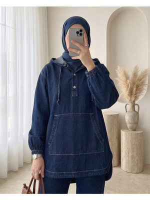 Modamorfo Kanguru Cepli Kapşonlu Önü Çıtçıtlı Kot Takım -Laci