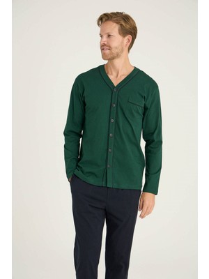 Kly Erkek V. Yaka Boydan Düğmeli Pijama Takımı Konforlu Uyku 9267