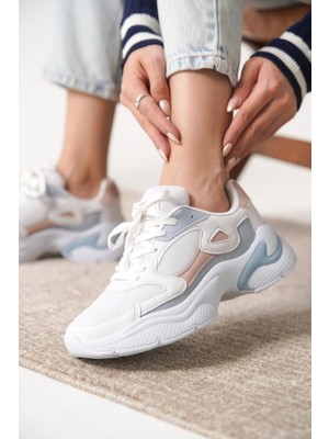 Zerenyus ZRN-152 Premium Ortopedik Beyaz Pudra Mavi Kadın Sneaker