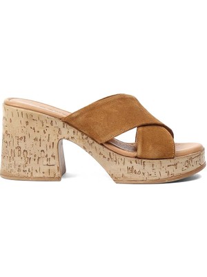 Celal Gültekin Kadın Taba Kalın Topuklu Süet Deri Terlik