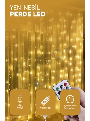 Exeo USB Kumandalı Su Geçirmez Sarı Perde Peri LED 5 V Dekoratif Aydınlatma