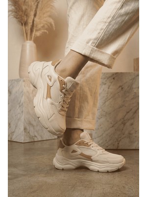 Zerenyus ZRN-152 Premium Ortopedik Ekru Taba Kadın Sneaker