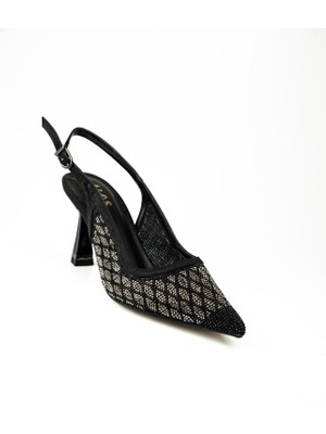 Babalı Alos 7403 Siyah Taşlı Topuklu Abiye Kadın Ayakkabı