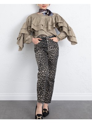 Modamorfo Volanlı Kolu Lastikli Bluz -Vizon