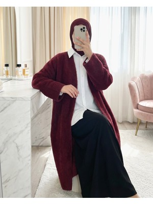 Modamorfo Sakallı Uzun Yumoş Hırka -Bordo