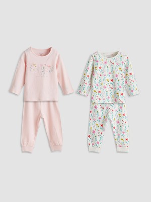 Lc Waikiki Yeni Sezon Bisiklet Yaka Çiçekli Kız Bebek Pijama Takımı 2'li