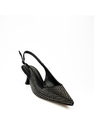 Babalı Alos 9515 Siyah Taşlı Kısa Topuklu Abiye Kadın Ayakkabı