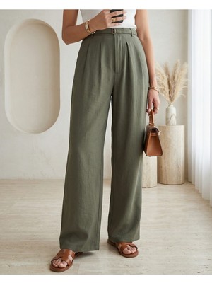 Modamorfo Beli Lastikli Kemer Detaylı Tensel Cupra Pantolon  -Kamuflaj