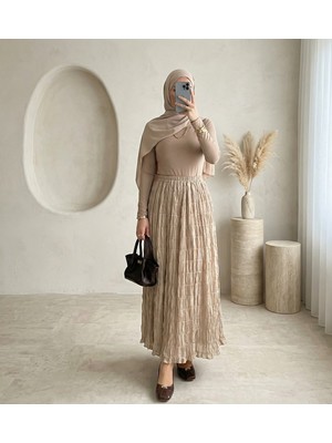 Modamorfo Astarlı Gipeli Modal Etek -Bej
