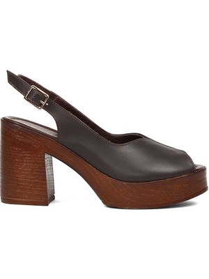 Celal Gültekin Kadın Kahverengi Platform Topuklu Deri Sandalet